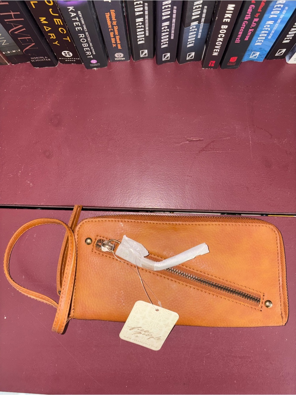 Free People Leather Wristlet Clutch in Cognac